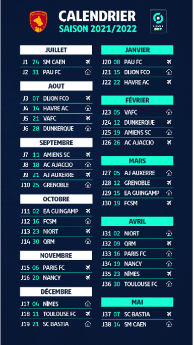 Ligue 2 - Le calendrier 2021-2022 club par club - MaLigue2 Ligue 2 - Le calendrier 2021-2022 club par club - MaLigue2